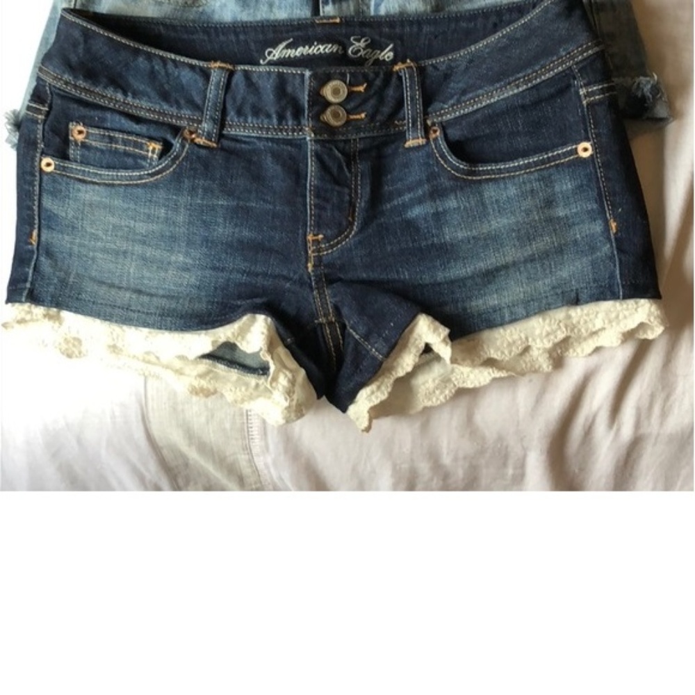 American Eagle, lace trim dark wash shorts 4
